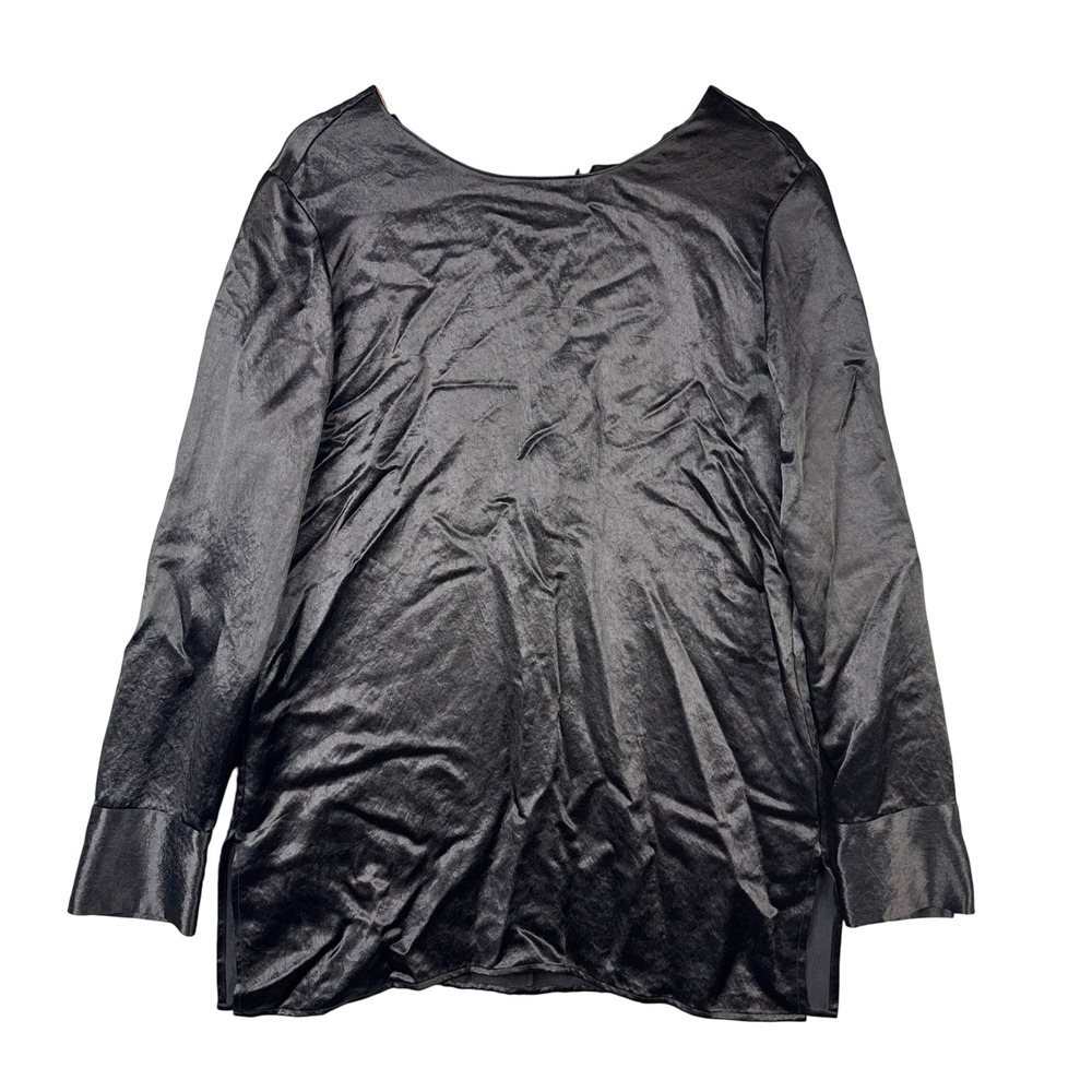 Theory Black Emry Satin Easy LS Cuff Top Long Sleeve Blouse 1089504R Size L